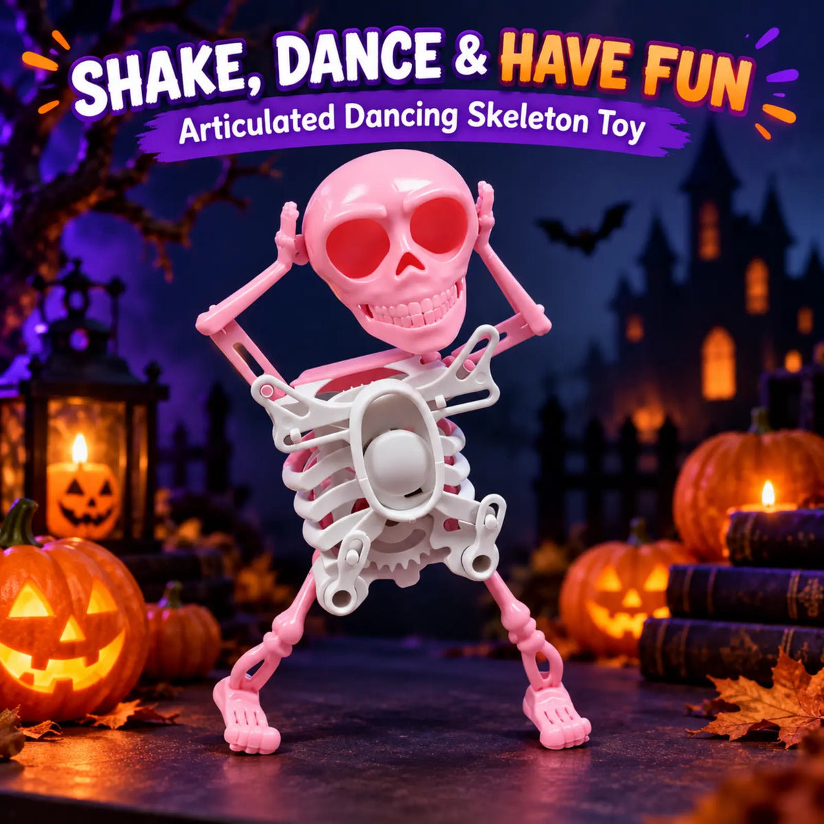 Dancing Skull Wind-Up Toy – Light-Up Halloween Skeleton