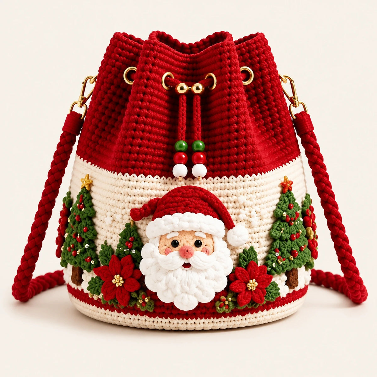 Christmas Crochet Bucket Bag – Festive Handmade Holiday Purse