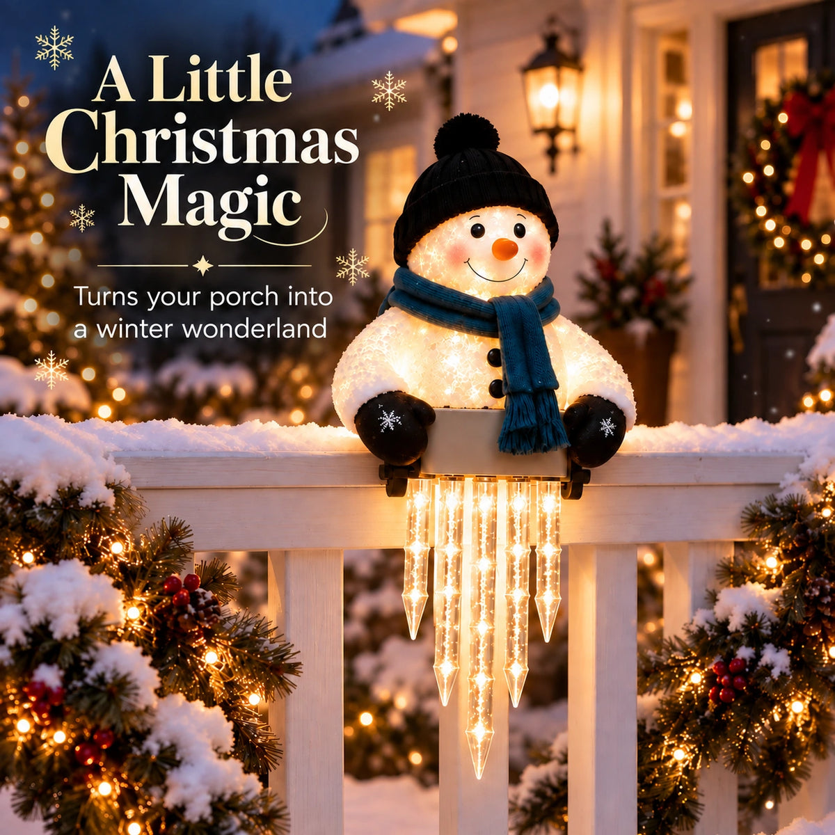 Winter Glow Snowman Icicle Light – Clip-On Christmas Porch Decoration