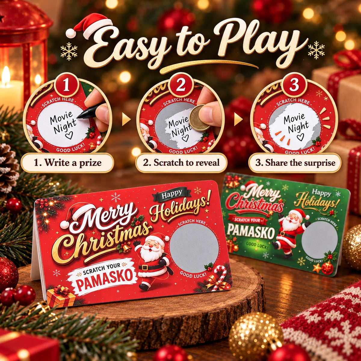 Christmas Scratch-Off Game Cards – Santa Holiday Party Prize Cards