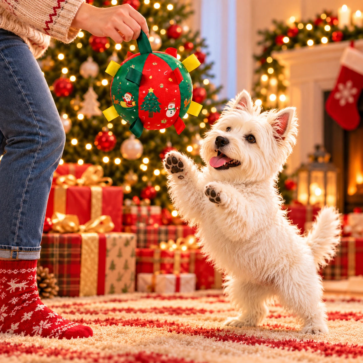 Christmas Plush Interactive Dog Toy Ball – Festive Holiday Edition