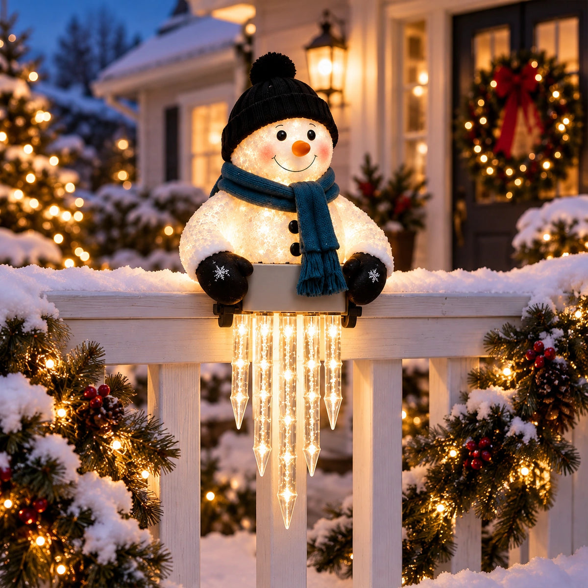 Winter Glow Snowman Icicle Light – Clip-On Christmas Porch Decoration
