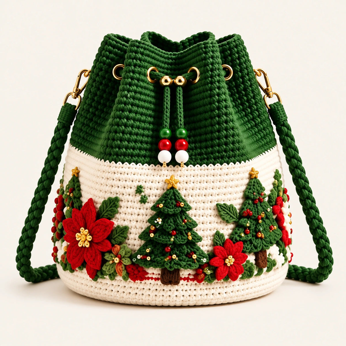 Christmas Crochet Bucket Bag – Festive Handmade Holiday Purse