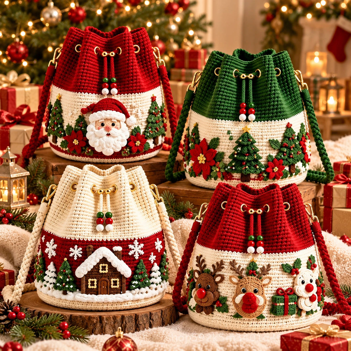 Christmas Crochet Bucket Bag – Festive Handmade Holiday Purse