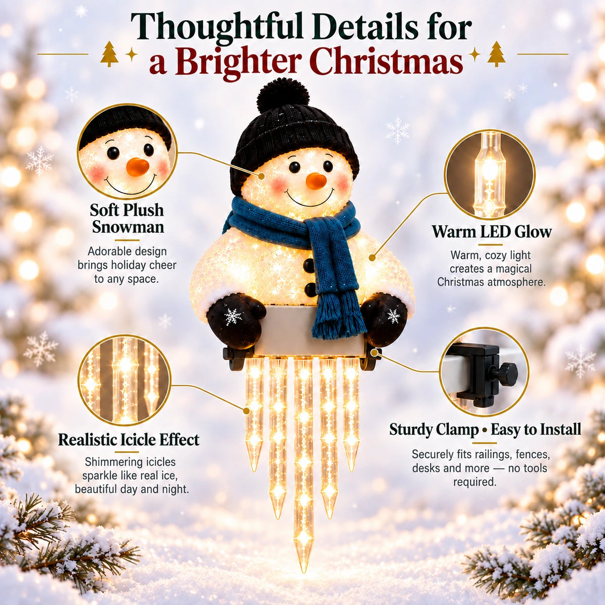 Winter Glow Snowman Icicle Light – Clip-On Christmas Porch Decoration