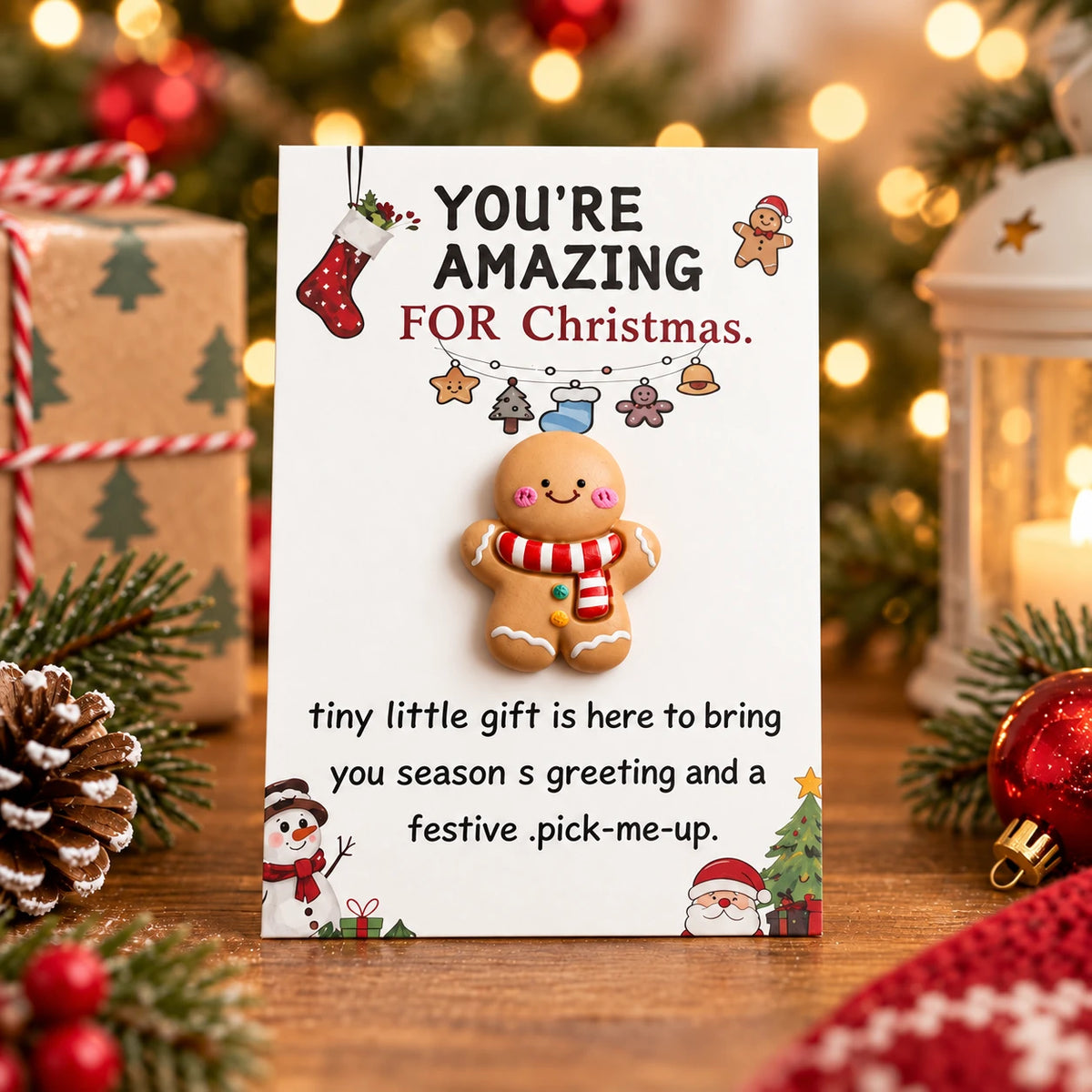 Christmas 3D Resin Greeting Card – Cute Holiday Pocket Gift Card with Festive Charms