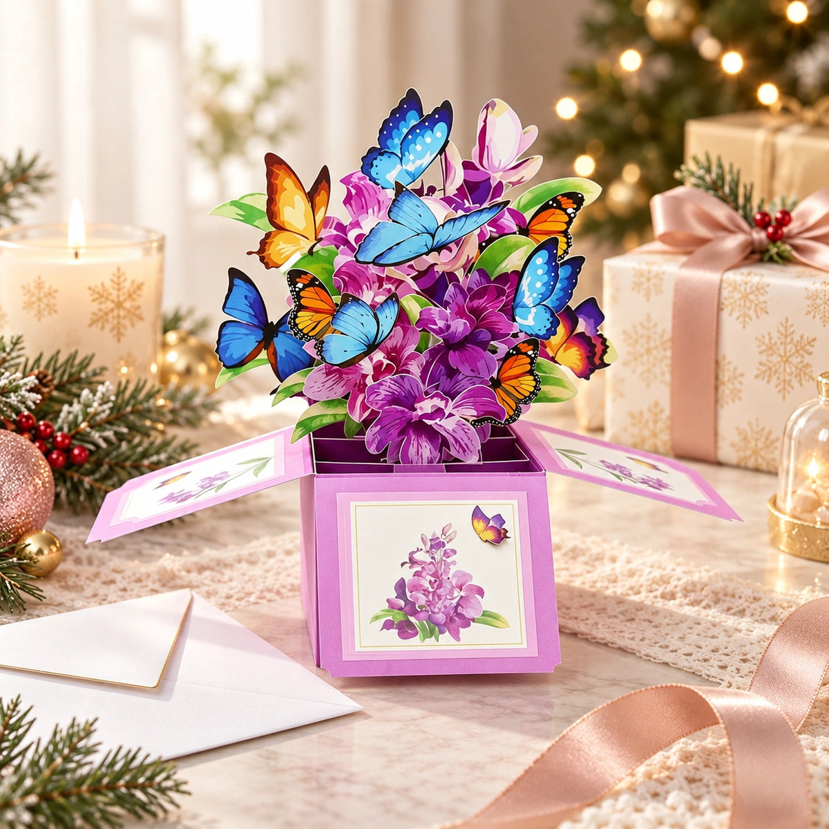 3D Pop-Up Butterfly Flower Greeting Card – Blooming Bouquet Surprise Gift