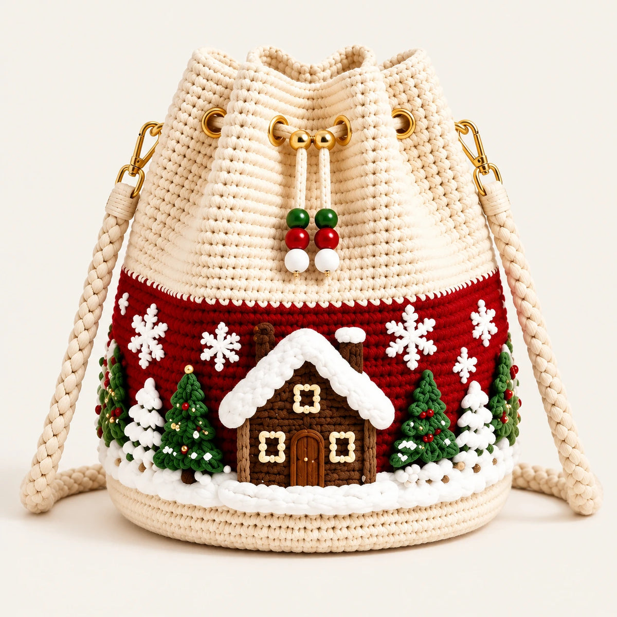 Christmas Crochet Bucket Bag – Festive Handmade Holiday Purse