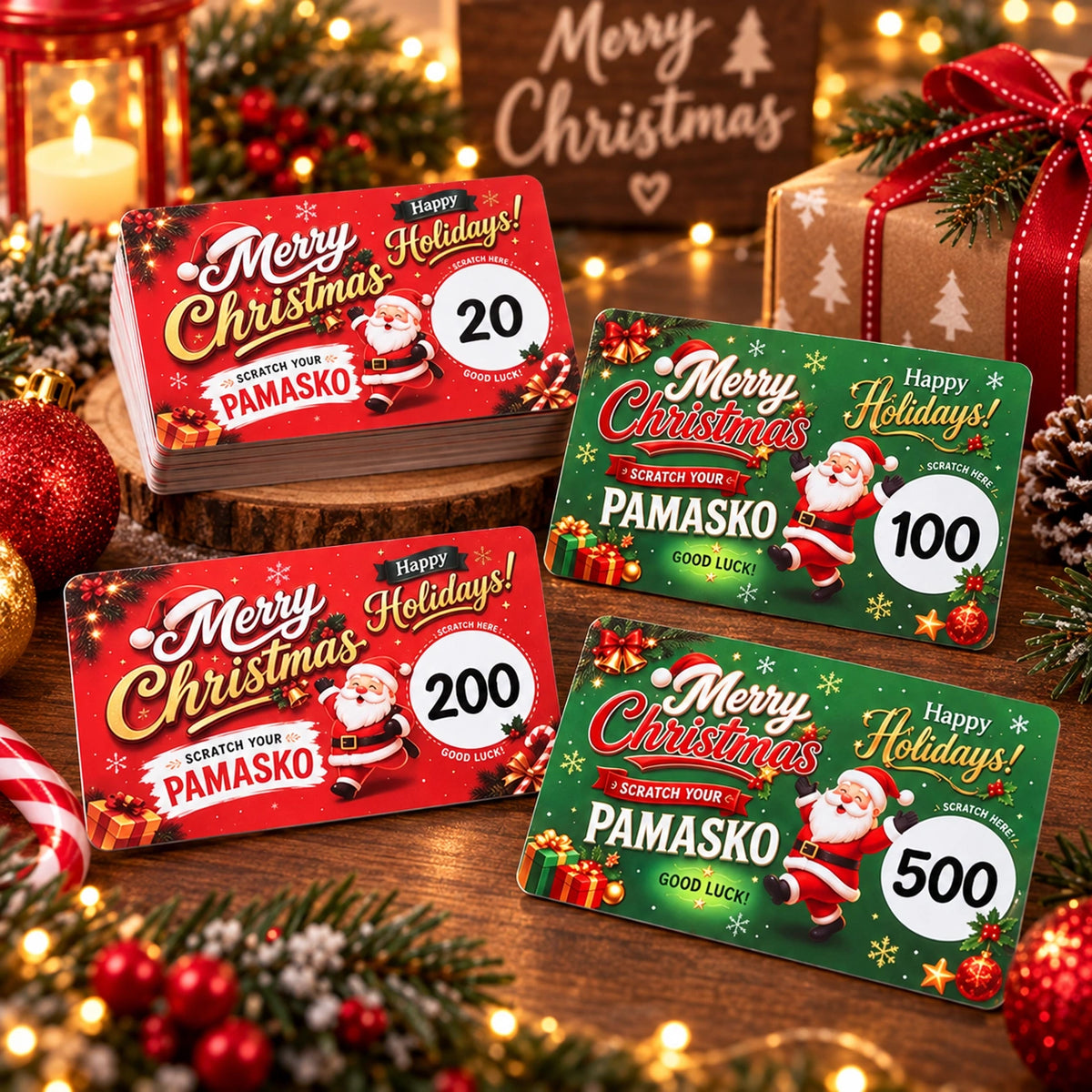 Christmas Scratch-Off Game Cards – Santa Holiday Party Prize Cards