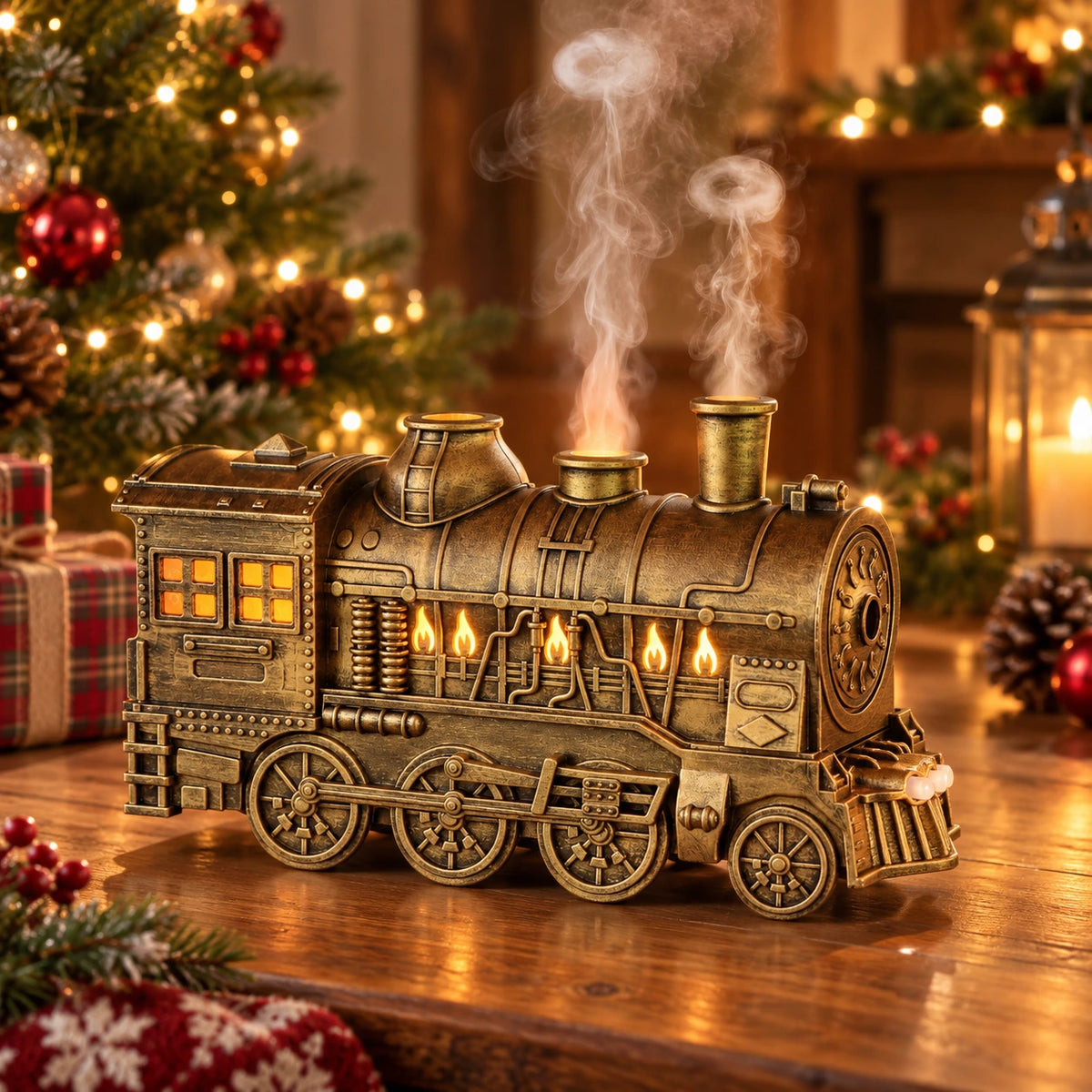 Vintage Steam Train Humidifier & Aroma Diffuser with Mist Rings and Ambient Light