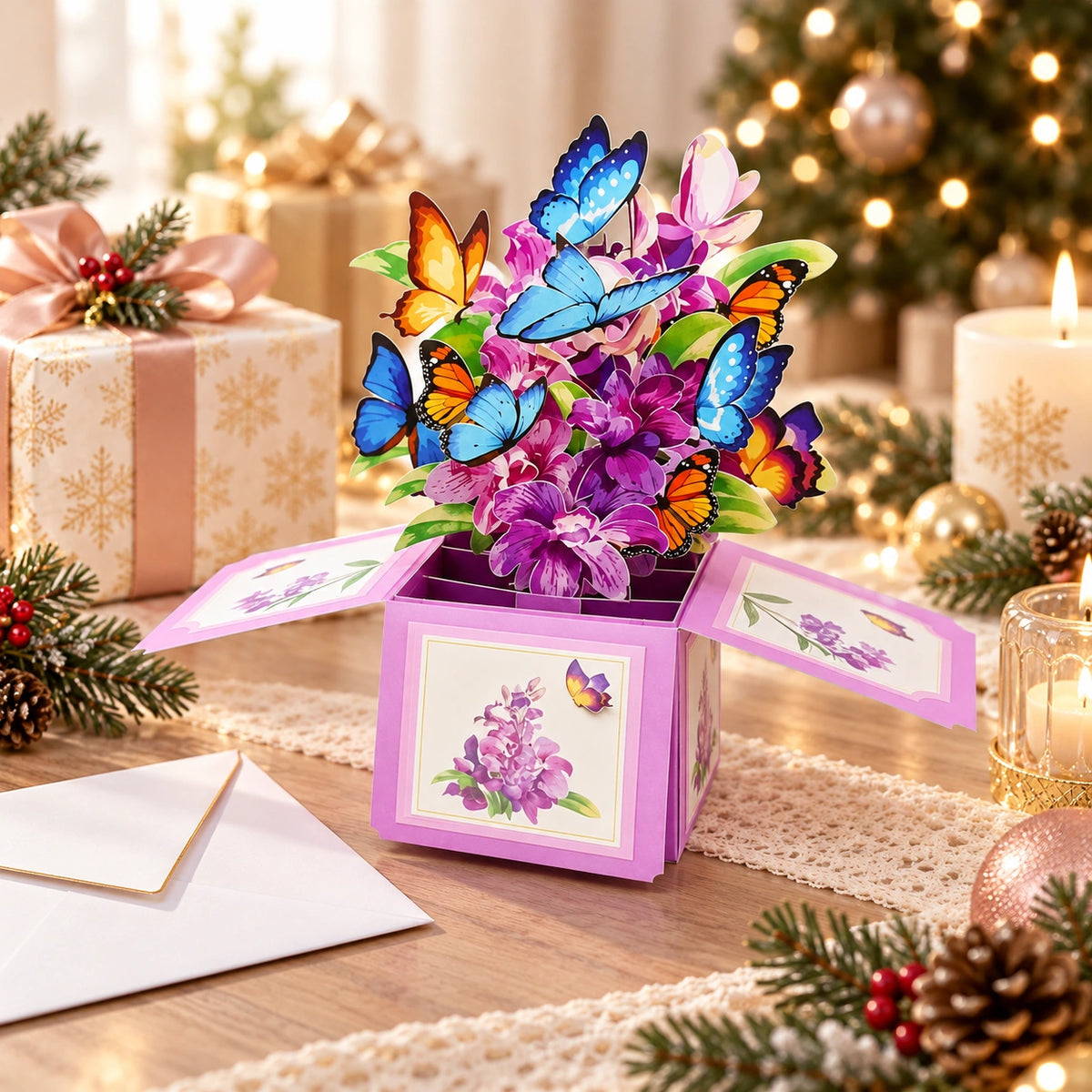 3D Pop-Up Butterfly Flower Greeting Card – Blooming Bouquet Surprise Gift