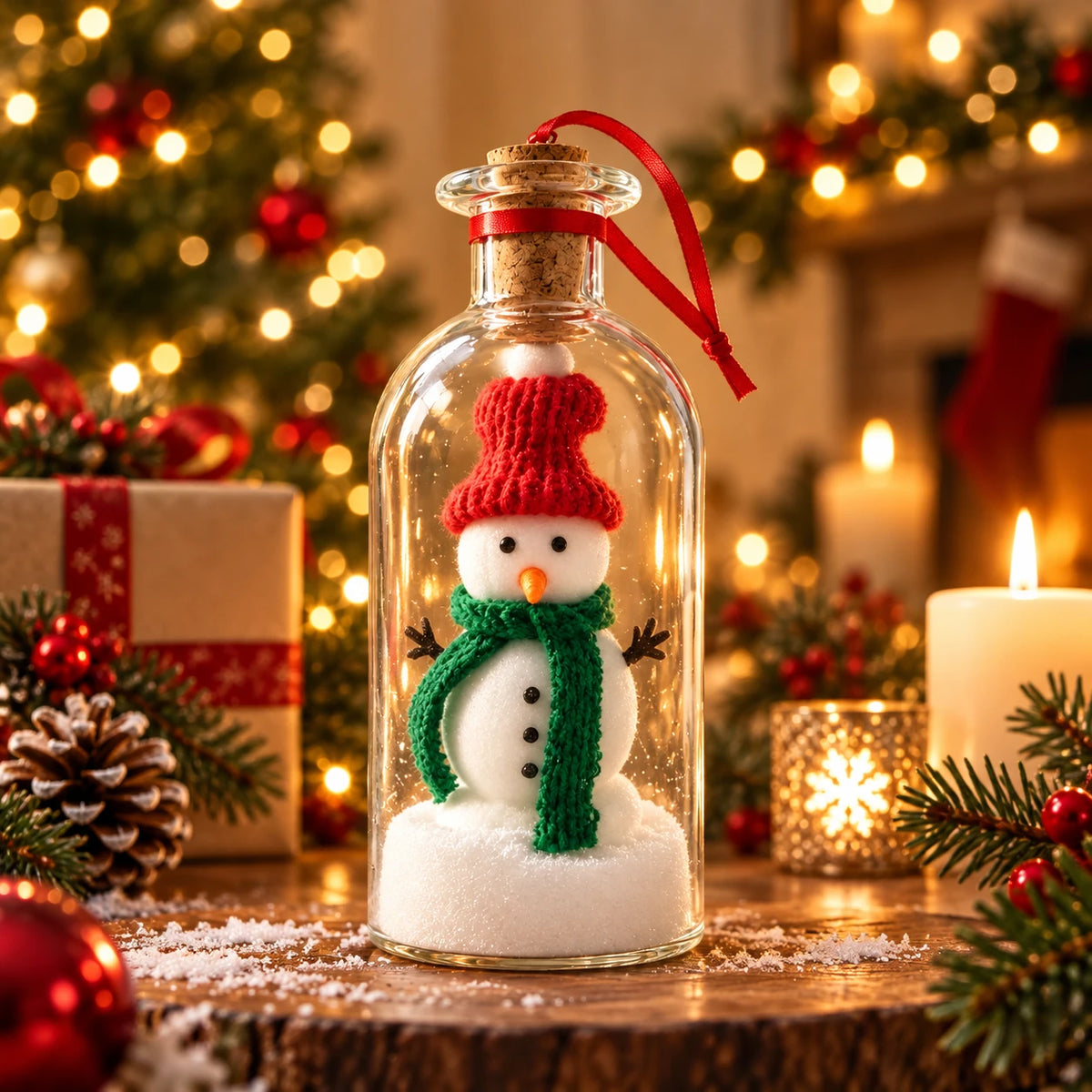 Christmas Tree & Snowman in a Bottle – Mini Holiday Keepsake Ornament