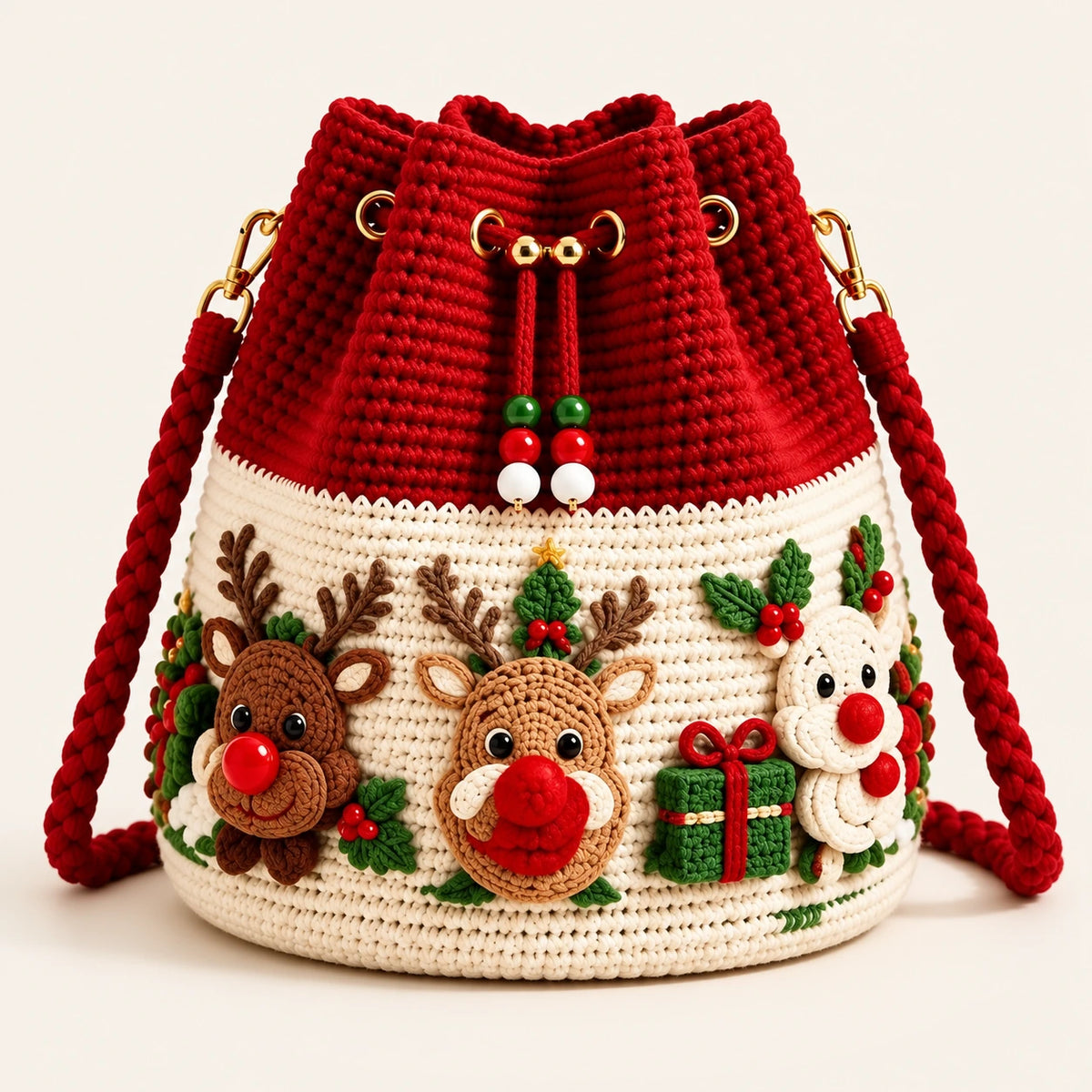 Christmas Crochet Bucket Bag – Festive Handmade Holiday Purse