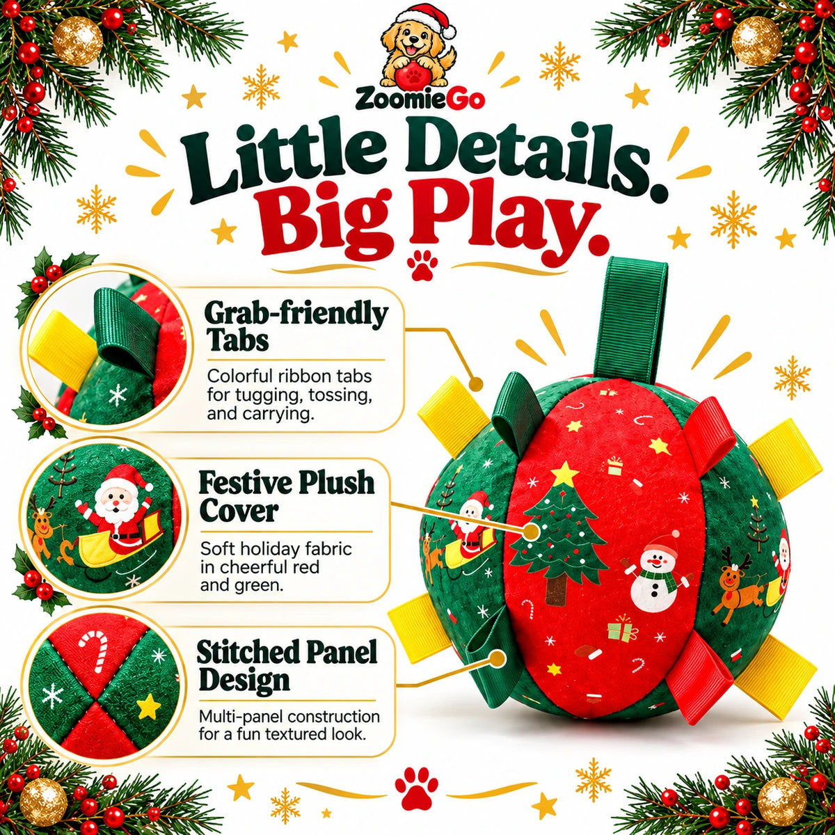 Christmas Plush Interactive Dog Toy Ball – Festive Holiday Edition