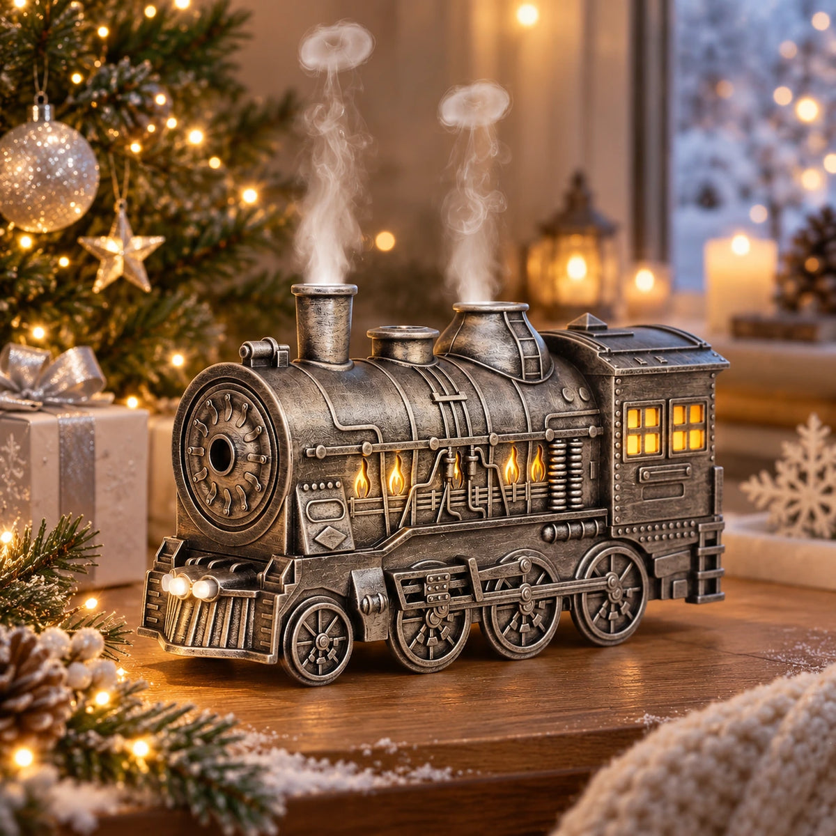 Vintage Steam Train Humidifier & Aroma Diffuser with Mist Rings and Ambient Light