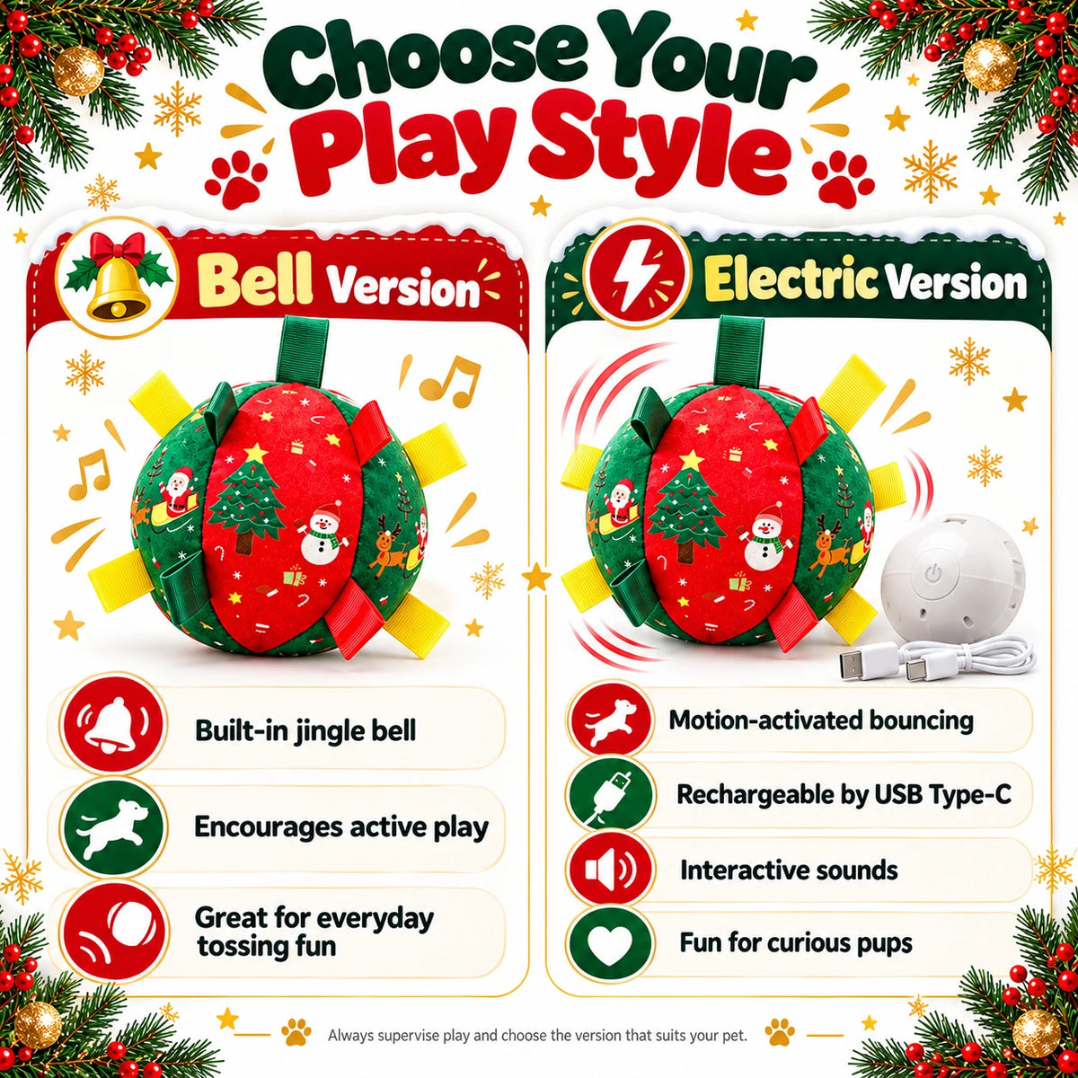 Christmas Plush Interactive Dog Toy Ball – Festive Holiday Edition