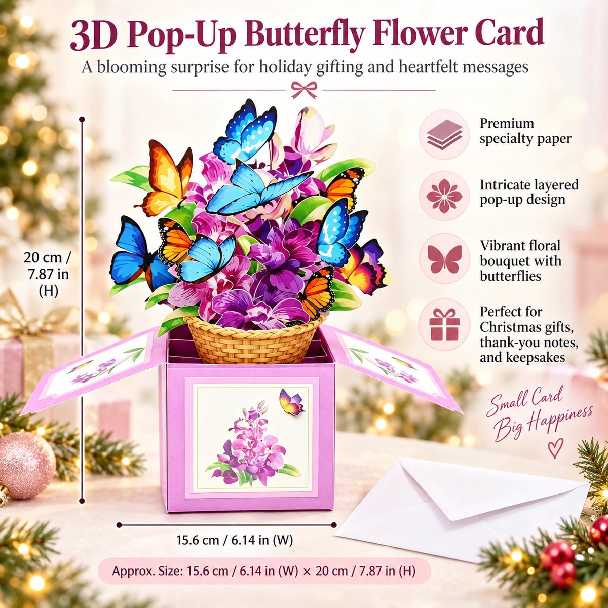 3D Pop-Up Butterfly Flower Greeting Card – Blooming Bouquet Surprise Gift