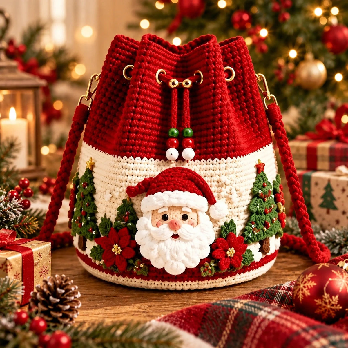 Christmas Crochet Bucket Bag – Festive Handmade Holiday Purse