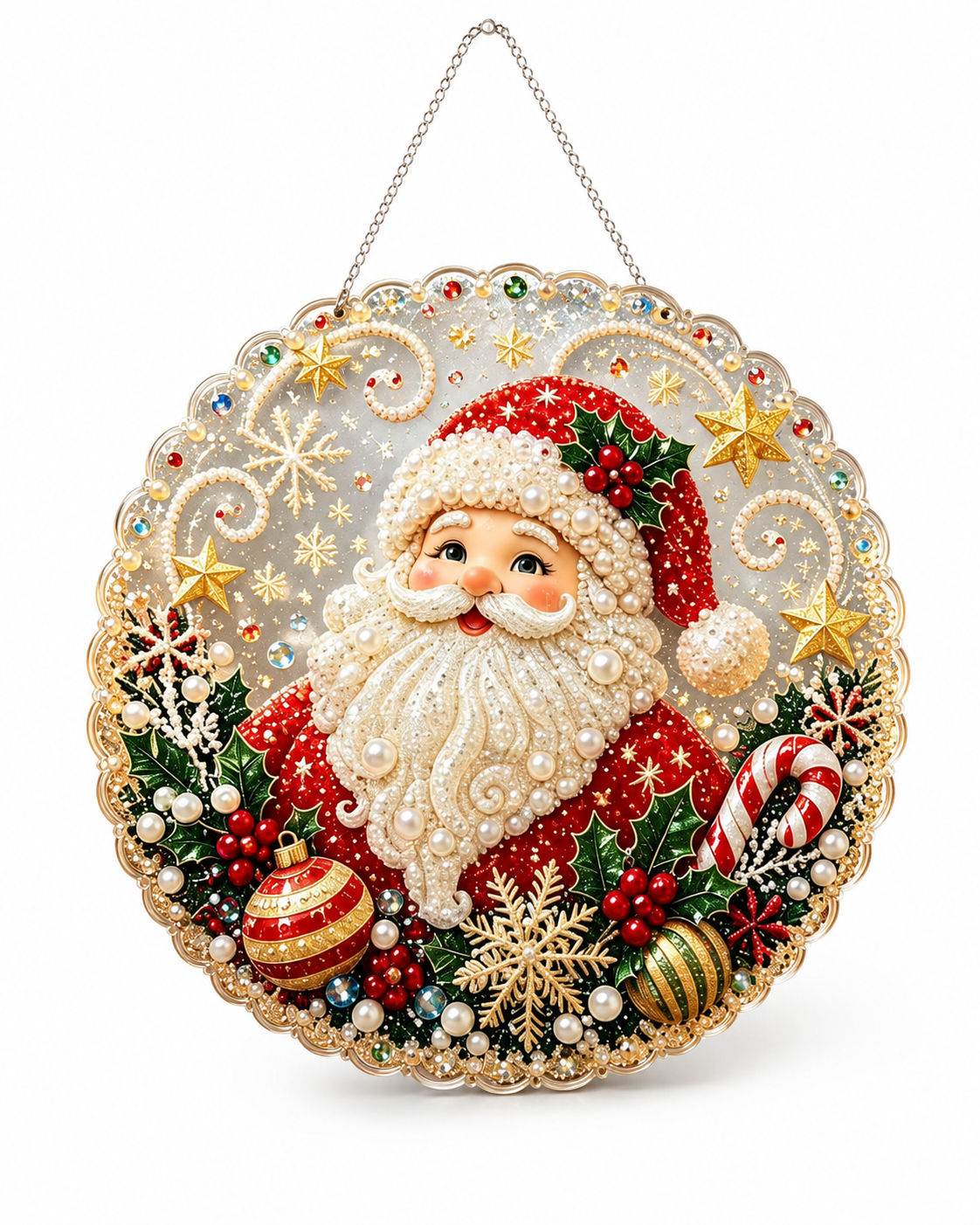 DIY Christmas Diamond Painting & Pearl Beaded Hanging Ornament