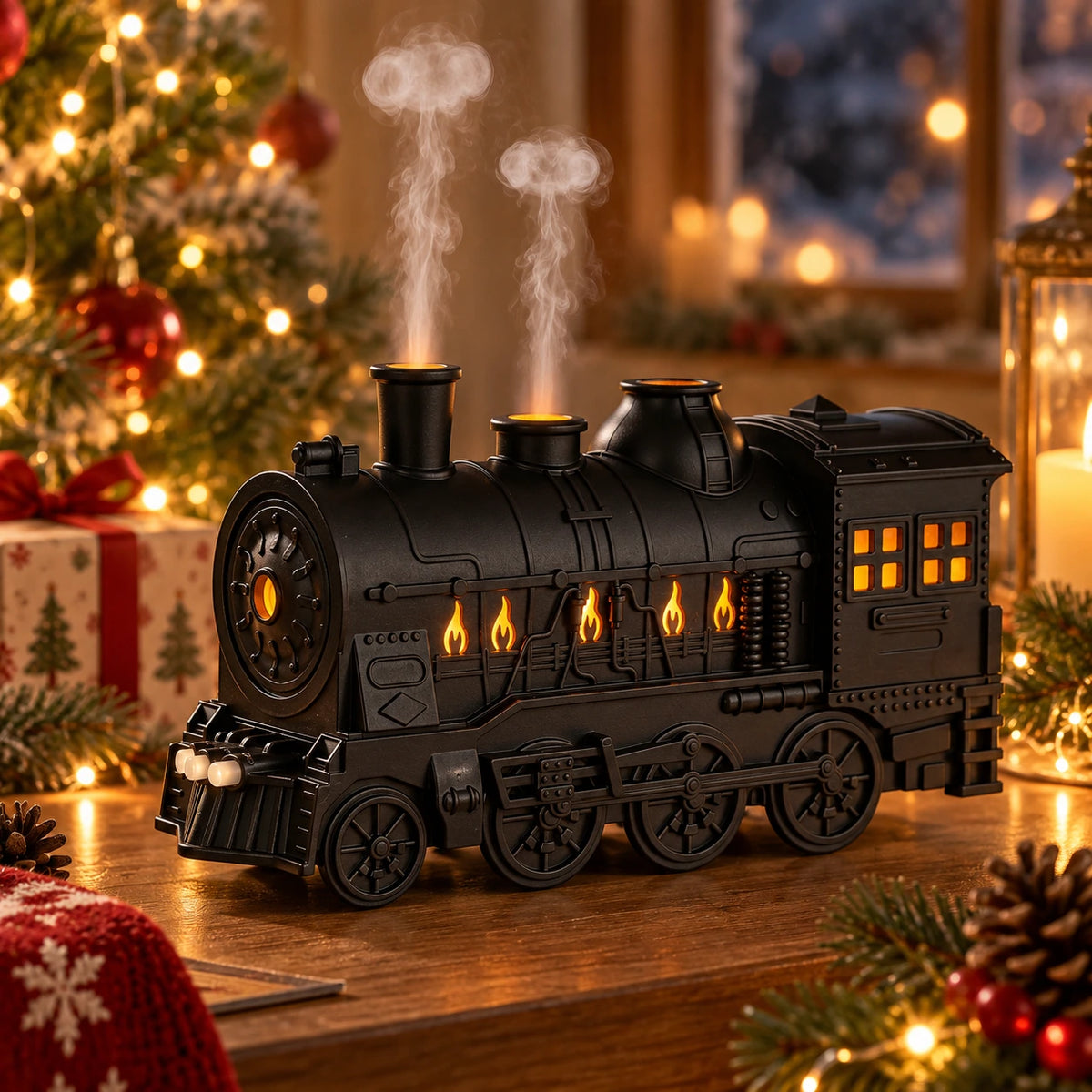 Vintage Steam Train Humidifier & Aroma Diffuser with Mist Rings and Ambient Light