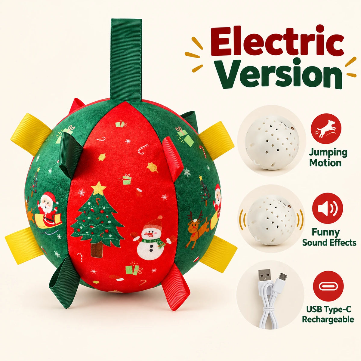 Christmas Plush Interactive Dog Toy Ball – Festive Holiday Edition