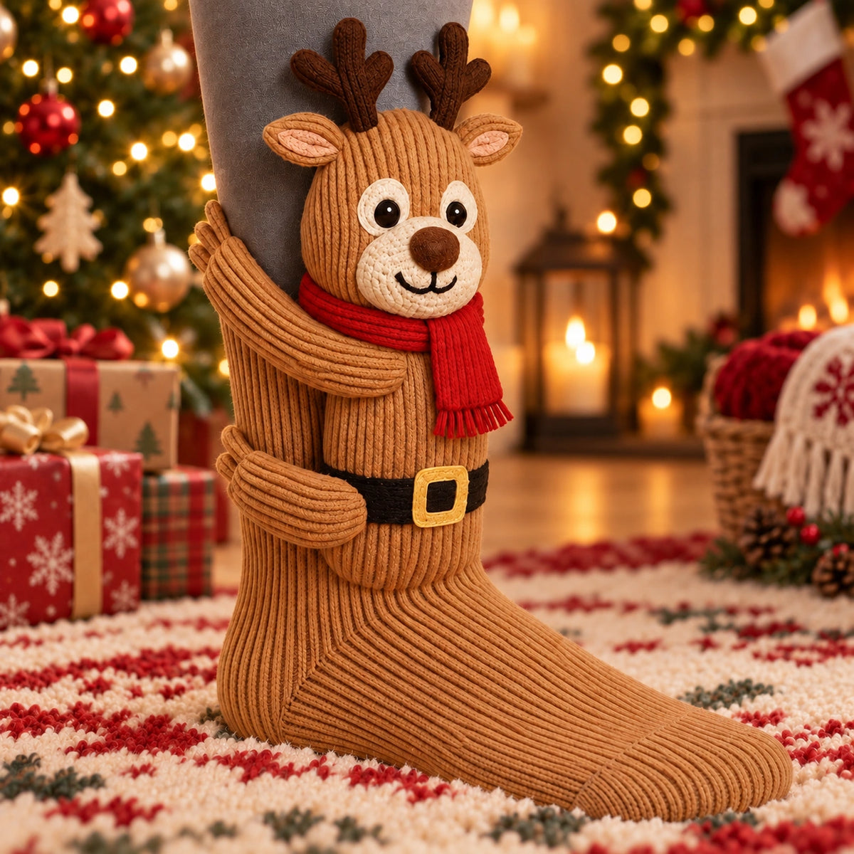 D Knit Character Socks – Cute Plush Animal & Christmas Cozy Socks