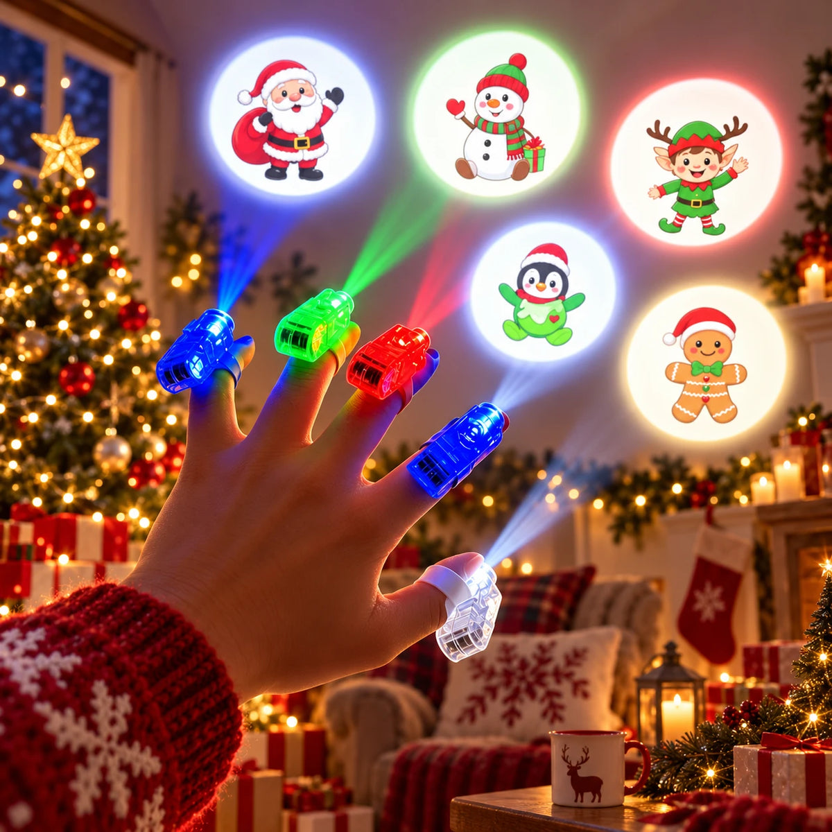 Holiday Projection Finger Lights – Halloween & Christmas Glow Party Toy
