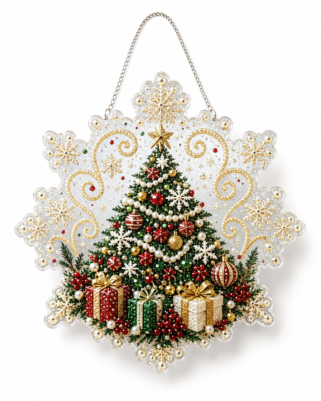 DIY Christmas Diamond Painting & Pearl Beaded Hanging Ornament