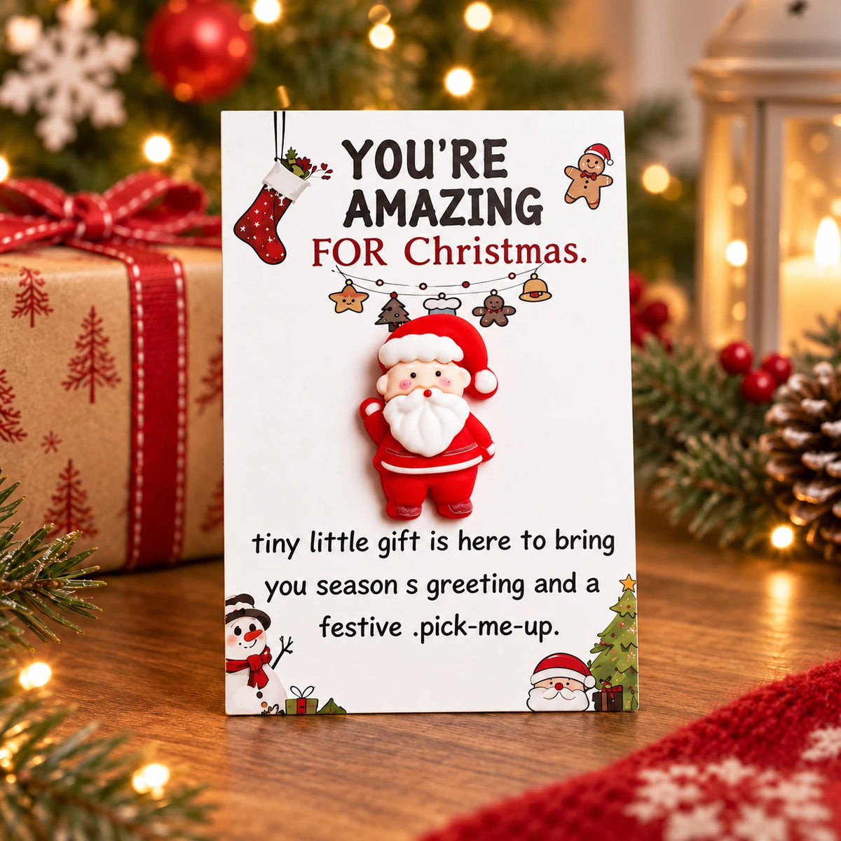 Christmas 3D Resin Greeting Card – Cute Holiday Pocket Gift Card with Festive Charms