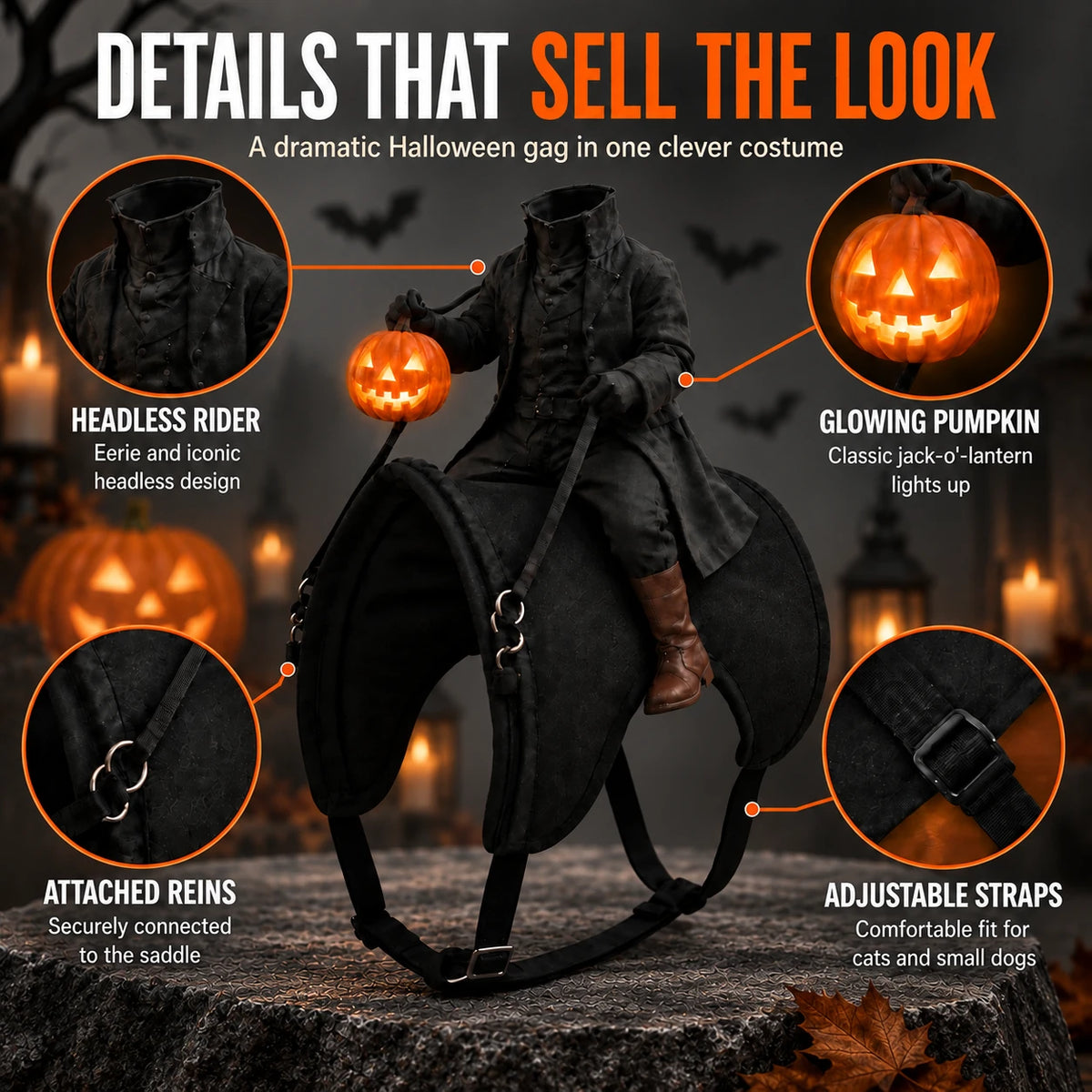Halloween Headless Horseman Cat Costume