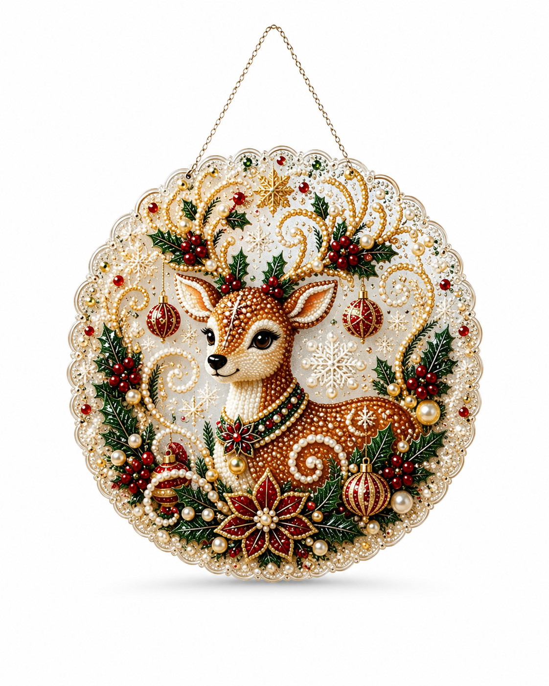 DIY Christmas Diamond Painting & Pearl Beaded Hanging Ornament