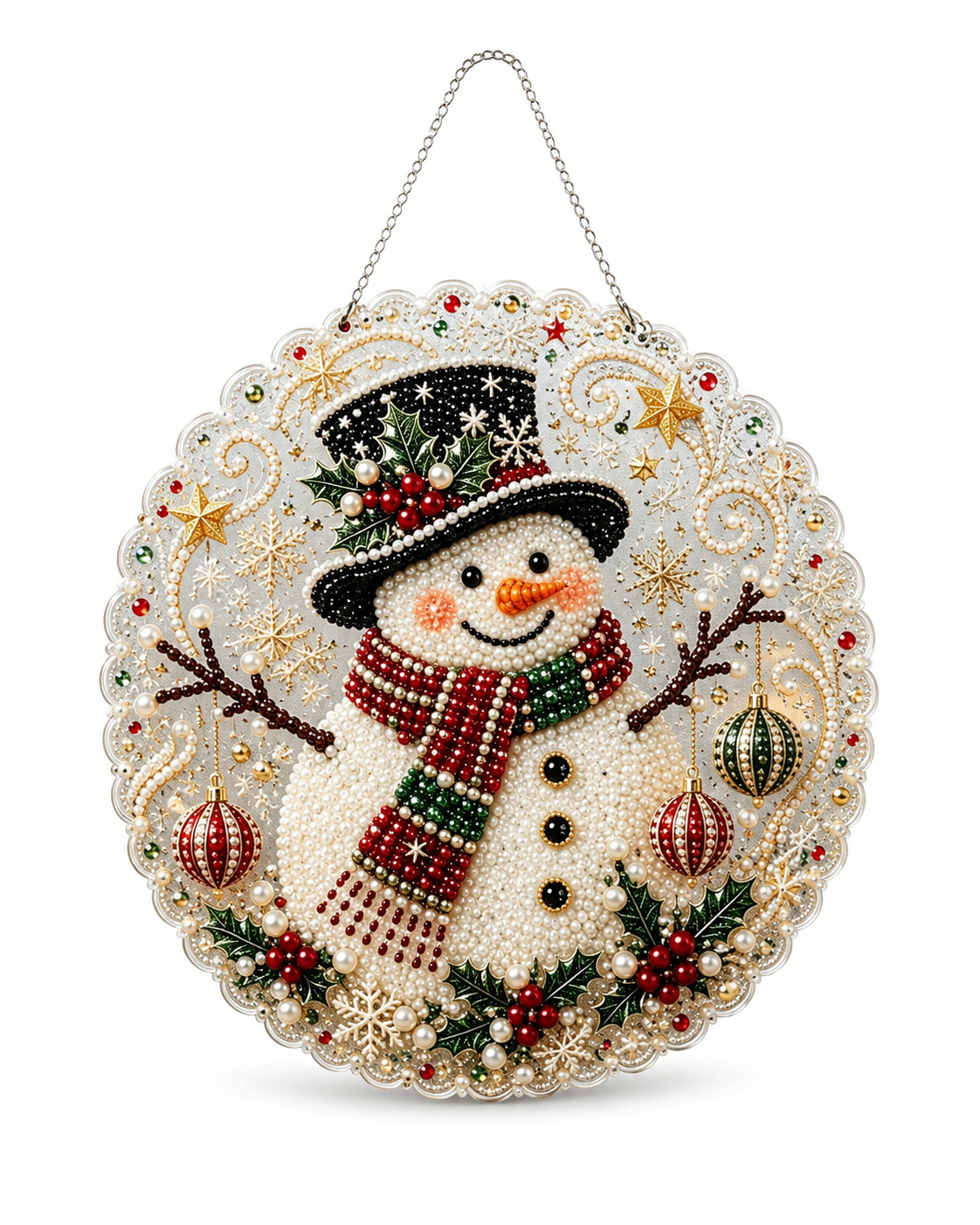 DIY Christmas Diamond Painting & Pearl Beaded Hanging Ornament