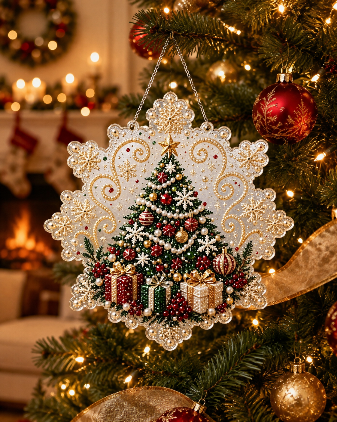 DIY Christmas Diamond Painting & Pearl Beaded Hanging Ornament