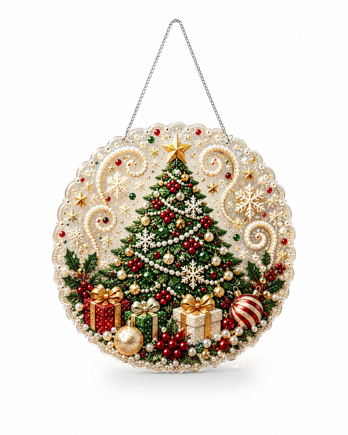 DIY Christmas Diamond Painting & Pearl Beaded Hanging Ornament