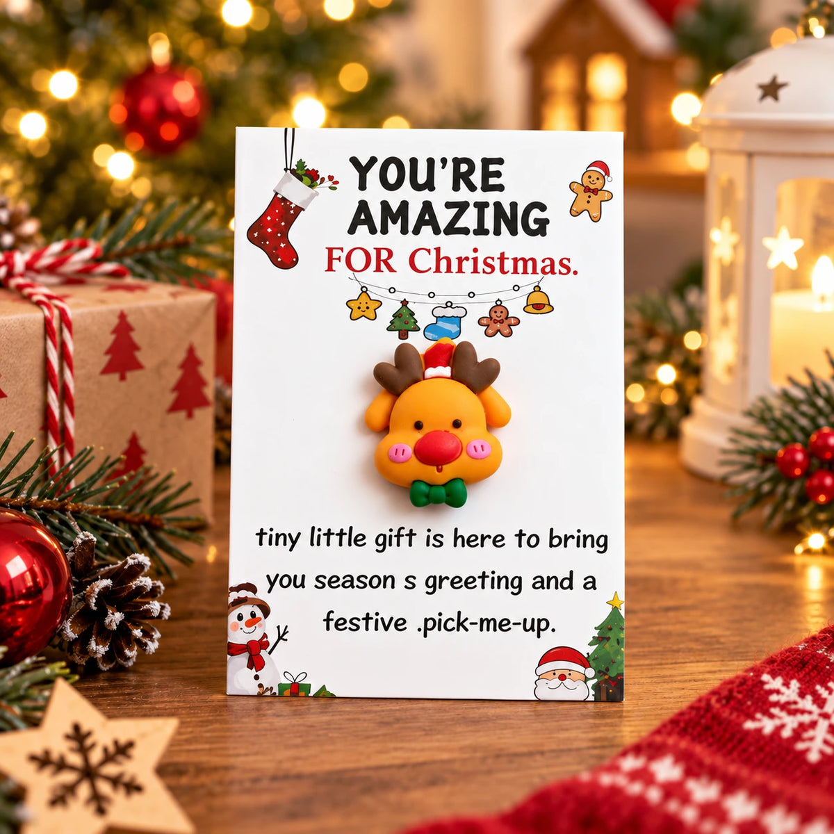 Christmas 3D Resin Greeting Card – Cute Holiday Pocket Gift Card with Festive Charms