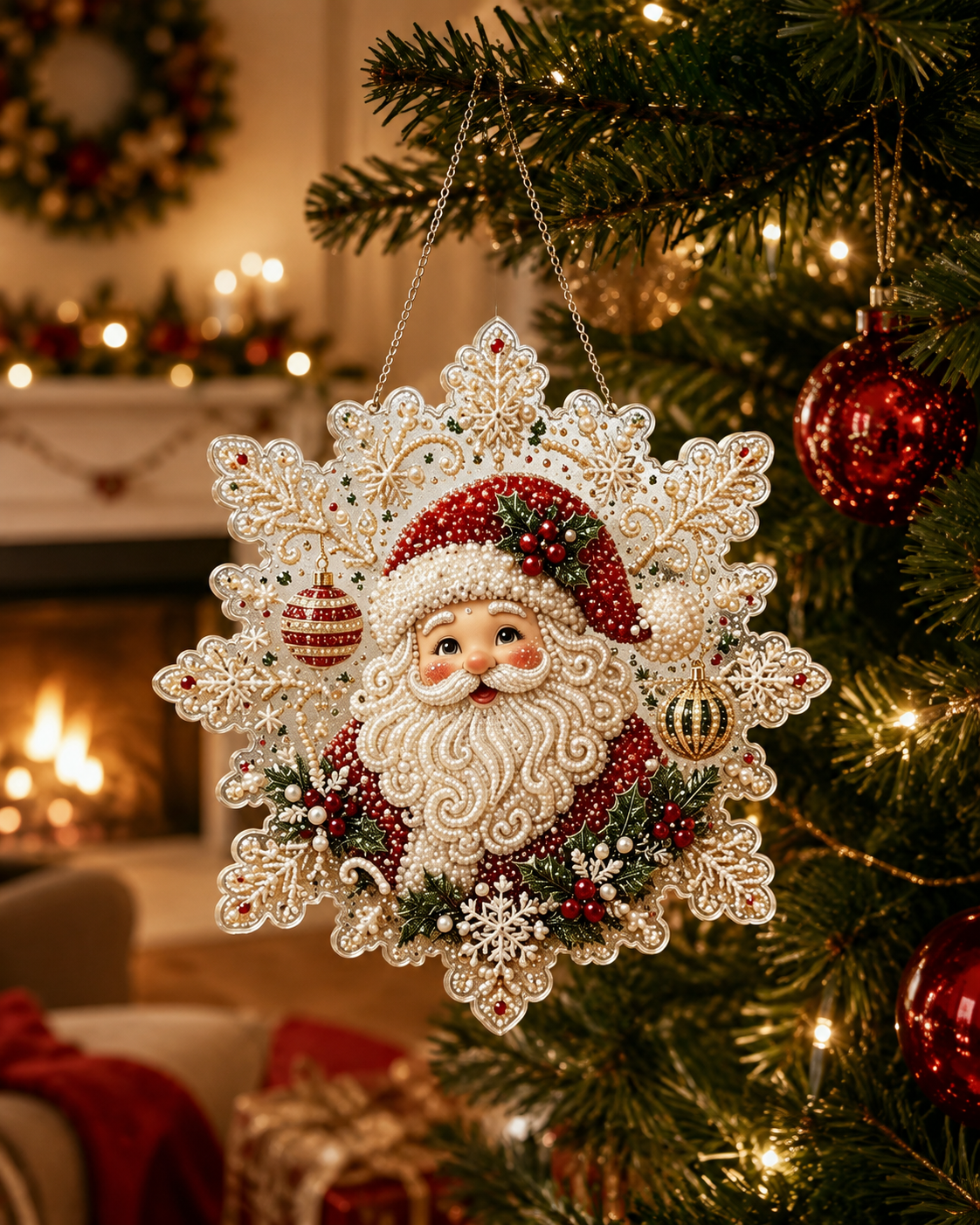 DIY Christmas Diamond Painting & Pearl Beaded Hanging Ornament