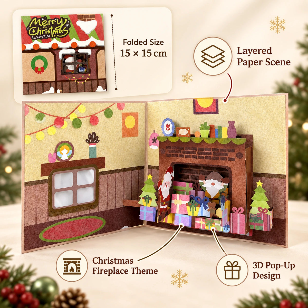 3D Pop-Up Christmas Greeting Card – Festive Holiday Surprise Gift