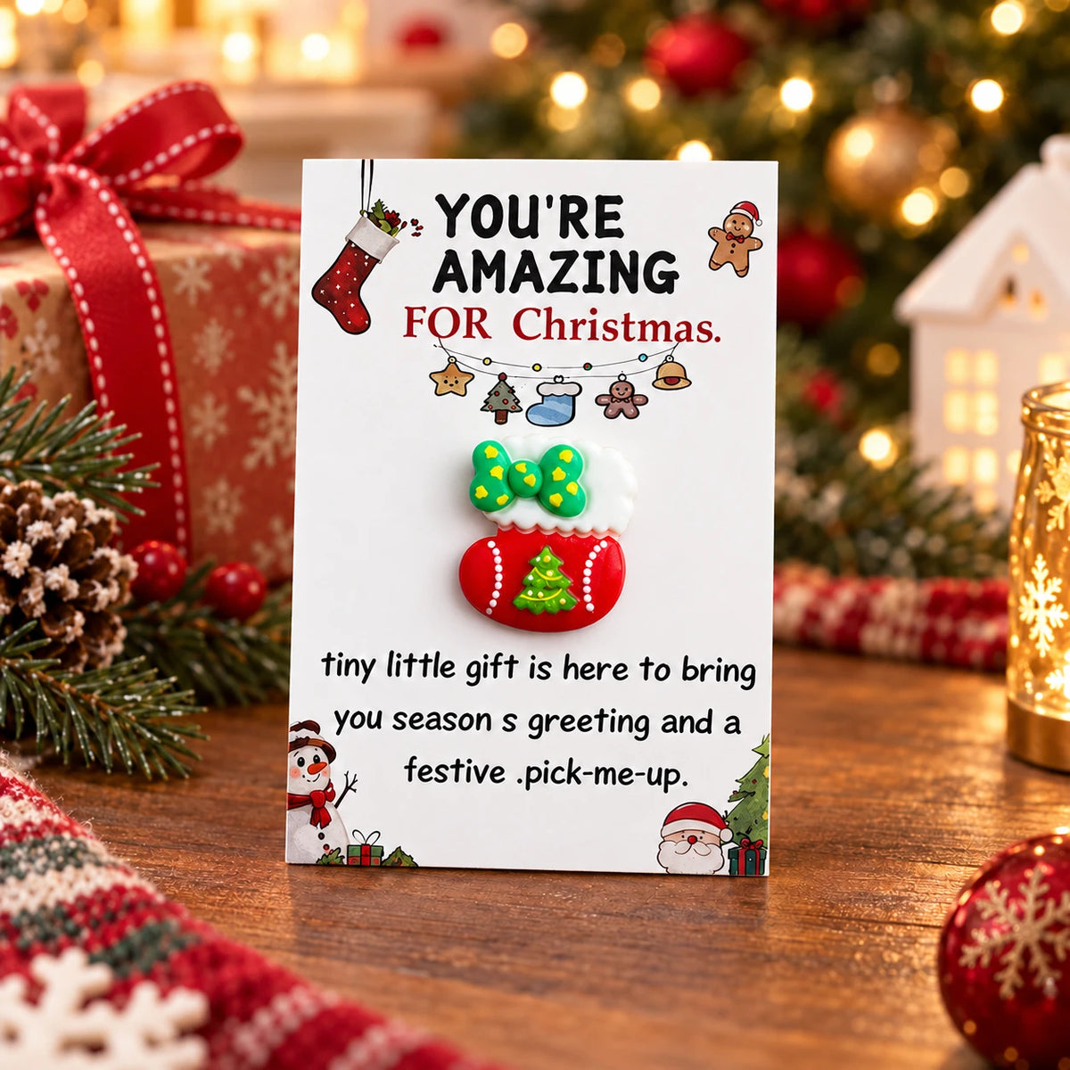 Christmas 3D Resin Greeting Card – Cute Holiday Pocket Gift Card with Festive Charms