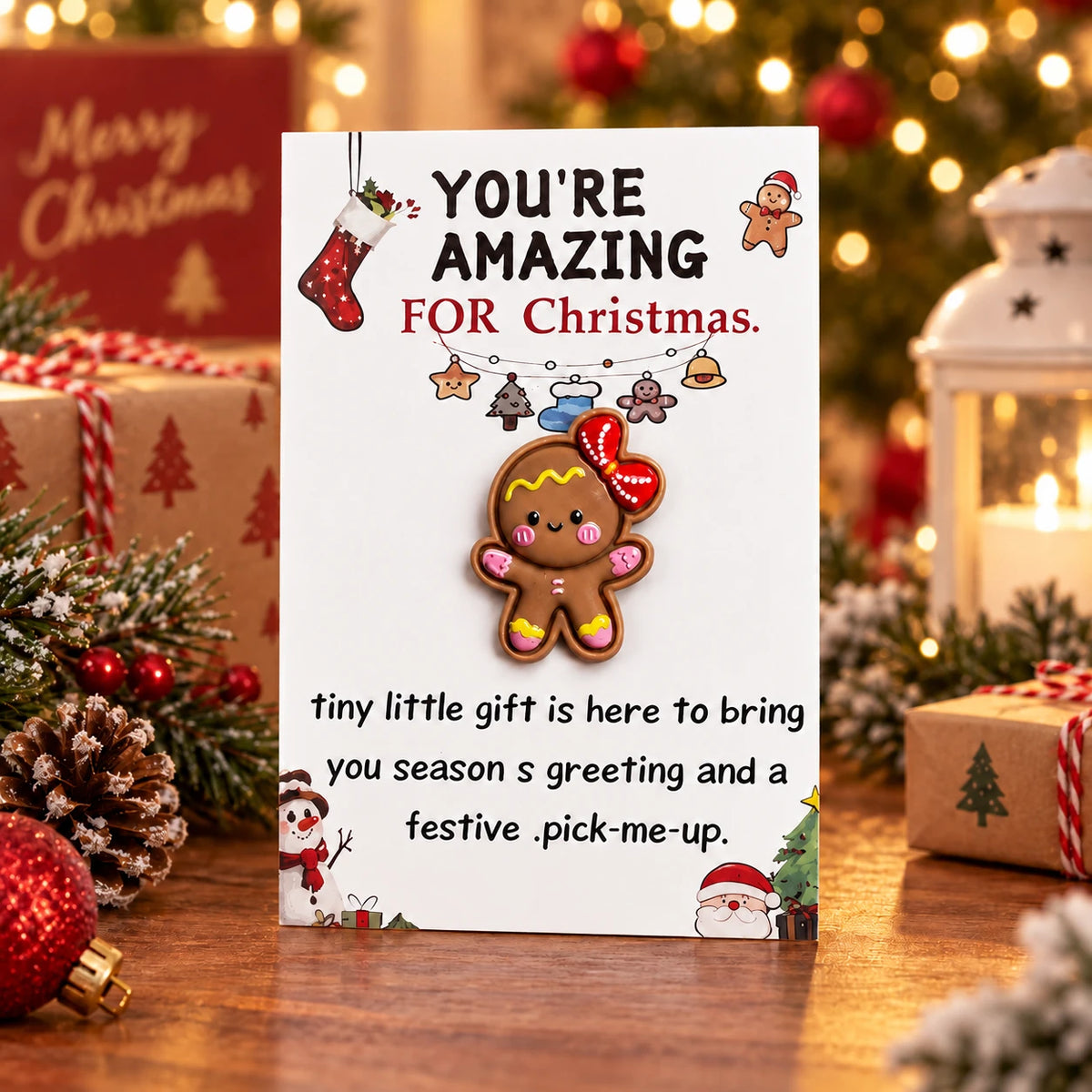 Christmas 3D Resin Greeting Card – Cute Holiday Pocket Gift Card with Festive Charms