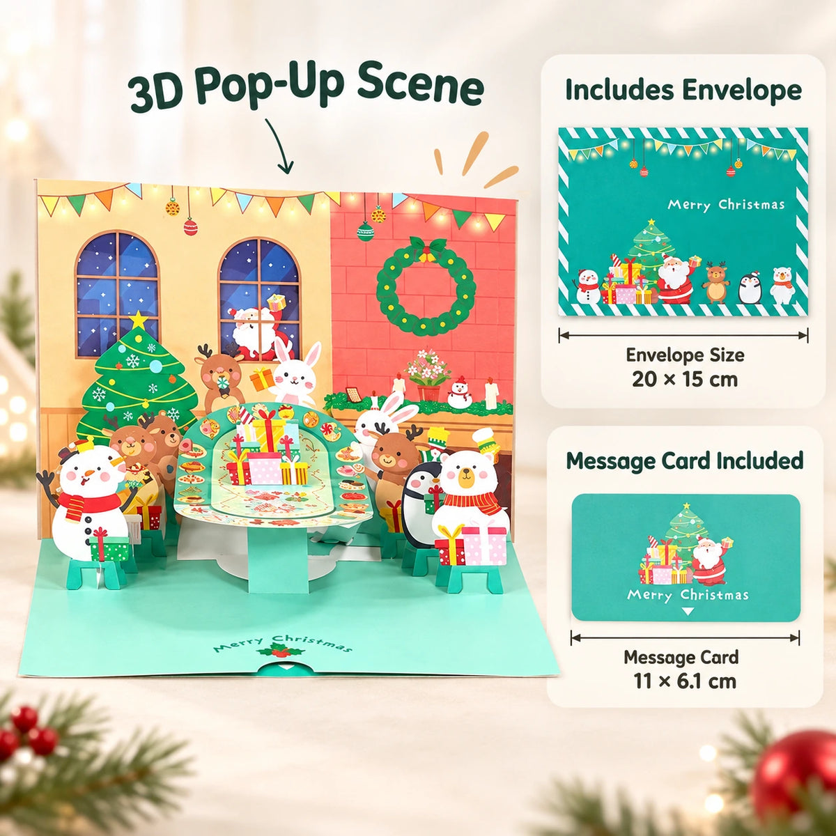 3D Pop-Up Christmas Greeting Card – Festive Holiday Surprise Gift