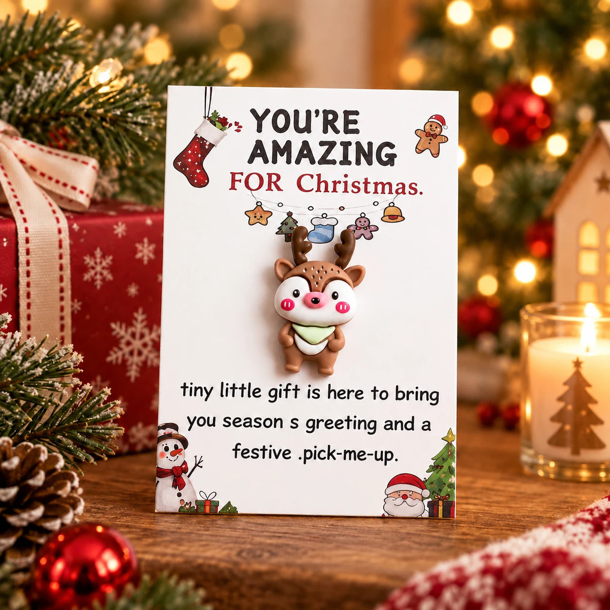 Christmas 3D Resin Greeting Card – Cute Holiday Pocket Gift Card with Festive Charms