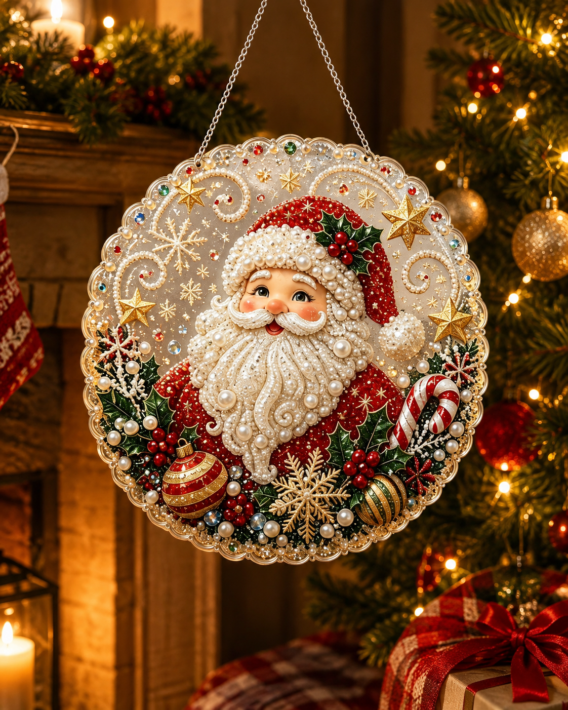 DIY Christmas Diamond Painting & Pearl Beaded Hanging Ornament