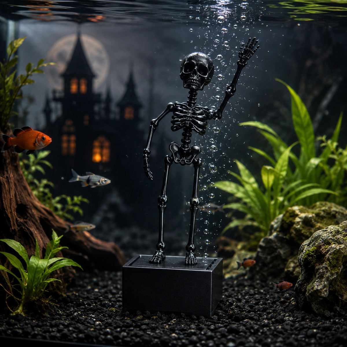 Dancing Skeleton Aquarium Ornament – Air-Powered Glow Fish Tank Decor