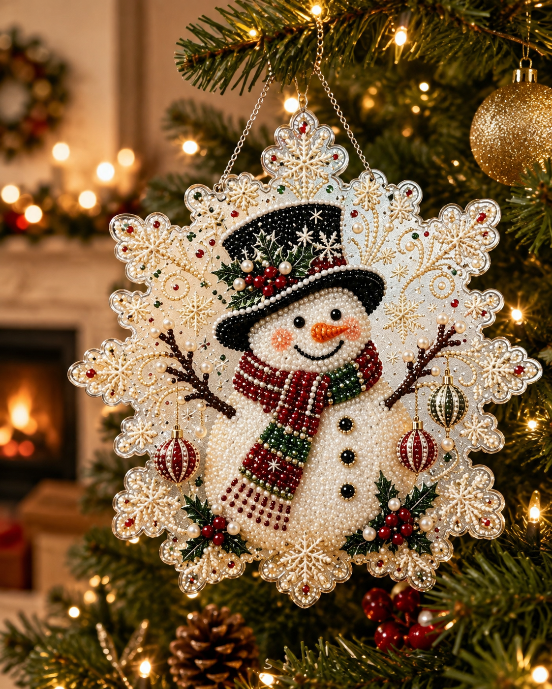 DIY Christmas Diamond Painting & Pearl Beaded Hanging Ornament