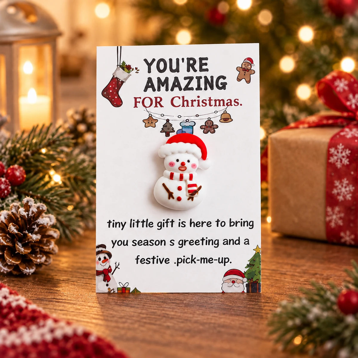 Christmas 3D Resin Greeting Card – Cute Holiday Pocket Gift Card with Festive Charms