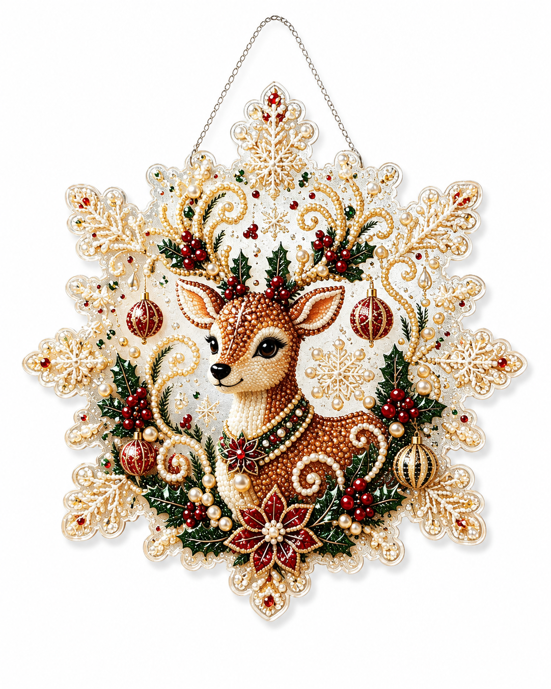 DIY Christmas Diamond Painting & Pearl Beaded Hanging Ornament