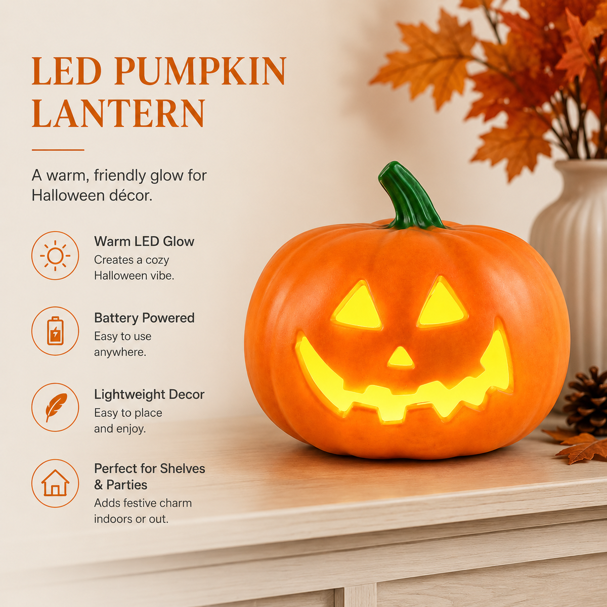 Light-Up Halloween Jack-O’-Lantern Pumpkin