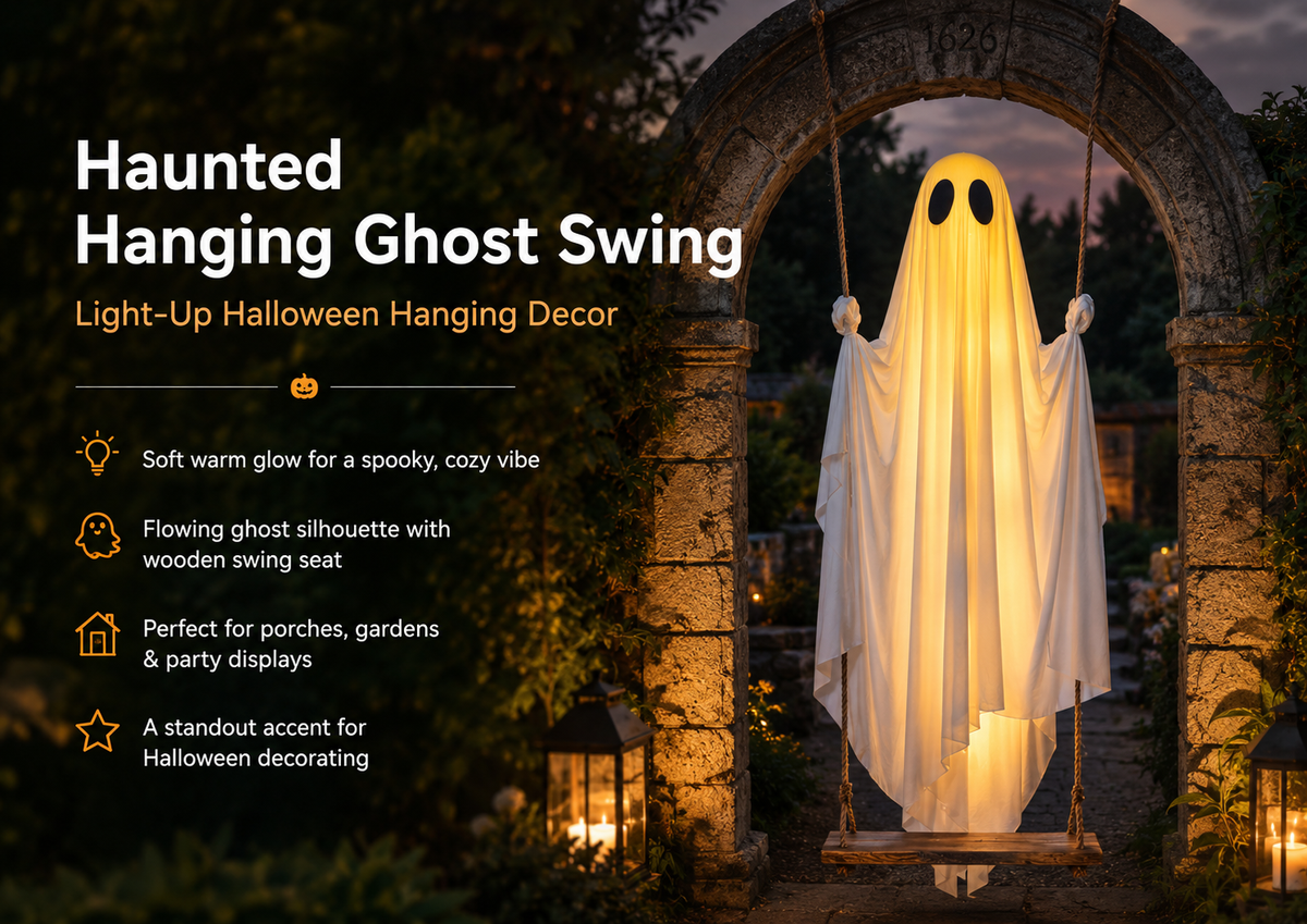Light-Up Hanging Ghost Swing Decoration