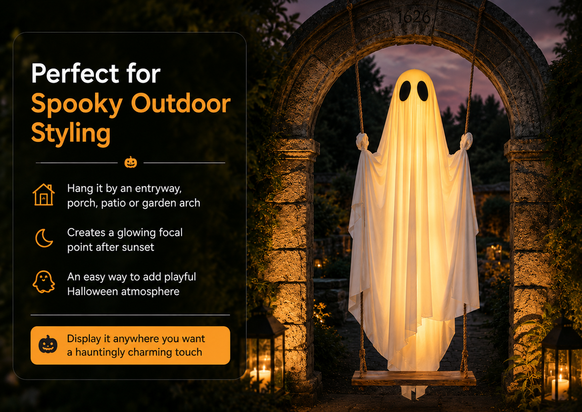 Light-Up Hanging Ghost Swing Decoration