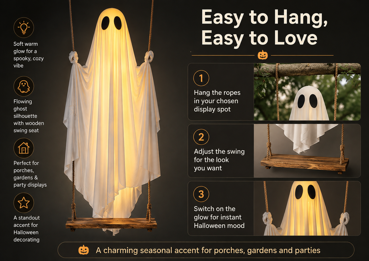 Light-Up Hanging Ghost Swing Decoration
